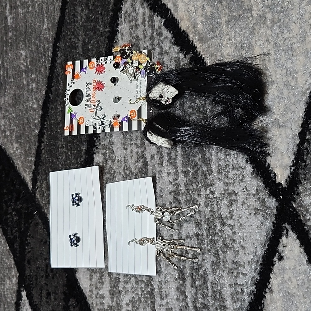 HALLOWEEN NOVELTY RHINESTONES SKELETON SKULLS SPIDERS WITCHES STUD-DROP EARRINGS